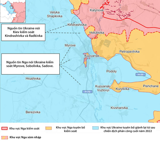 Cục diện chiến sự tại mặt trận Kupyansk. Đồ họa: ISW