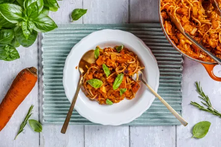 Spaghetti bolognese met rode linzen