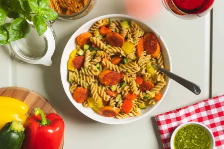 Pasta pesto met gebakken groente