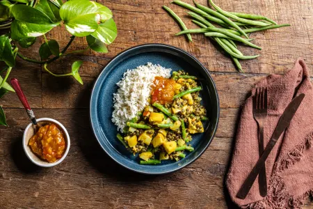 Roerbakbobotie met linzen