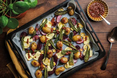 Traybake met pastinaak, palmkool, grillkaas