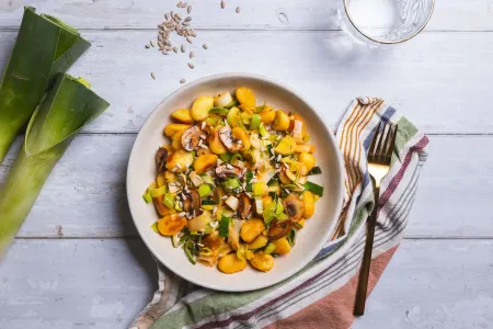 Gebakken gnocchi met prei a la crème