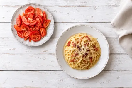 Spaghetti carbonara met kalkoenspekjes