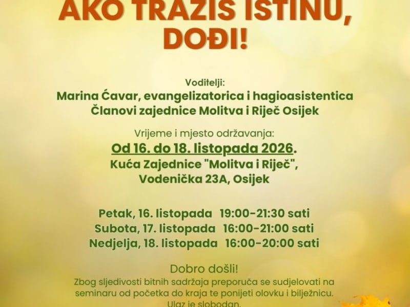 Trodnevni seminar nove evangelizacije - Molitva i Riječ
