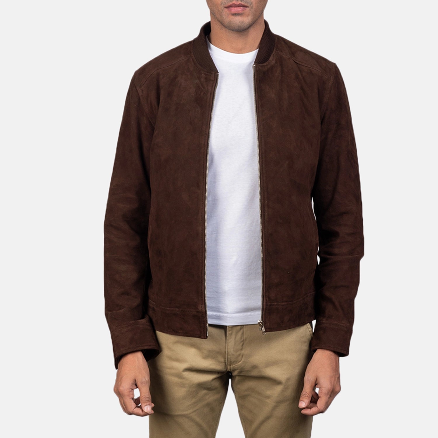 Men's Blain Mocha Real Goatskin Suede Bomber Jacket