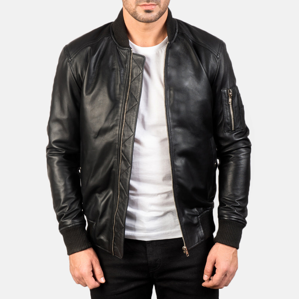 Bomia Ma-1 Men's Black Sheepskin Leather Bomber Jacket
