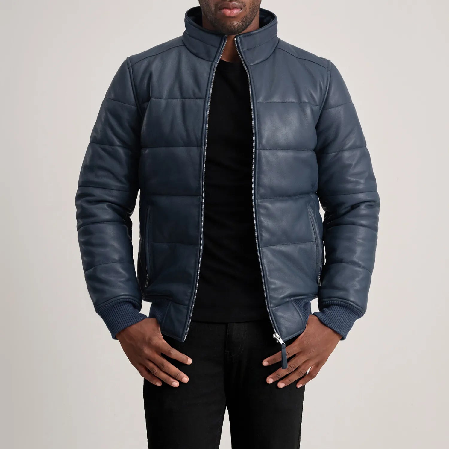 Lucas Men's Sheepskin Leather Puffer Bomber Jacket sizes that fit all
