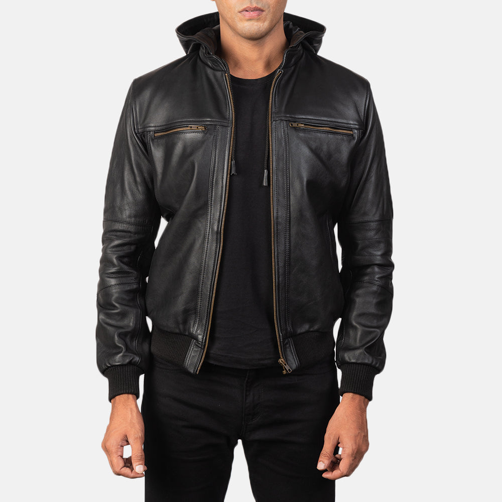 Bouncer Biz Men's Cowhide Leather Bomber Jacket sizes that fit all