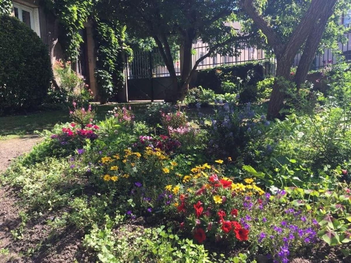Jardin fleuri de la propriété au printemps