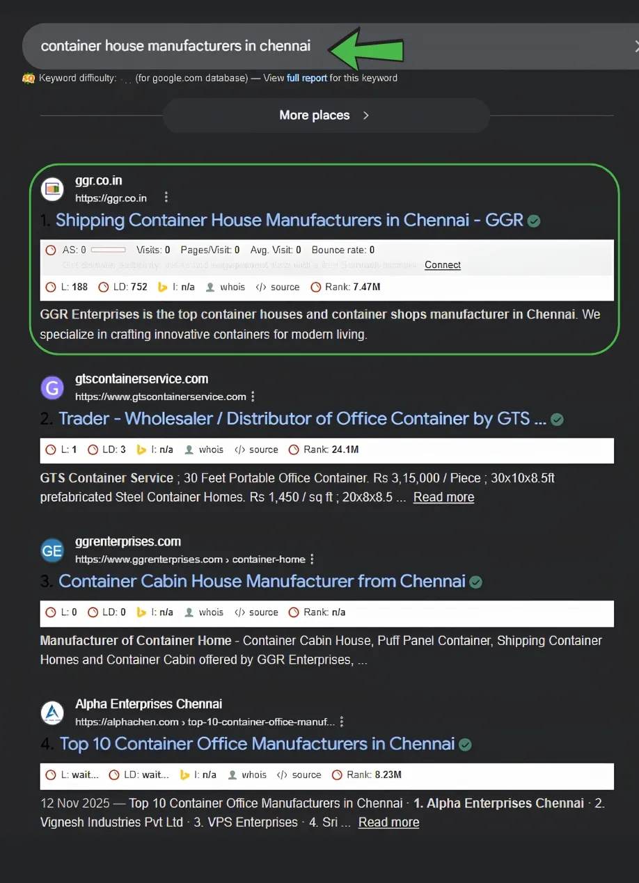 Google Search Ranking Screenshot