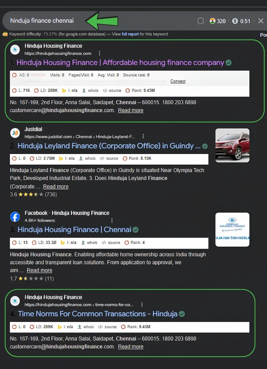 Google Search Ranking Screenshot