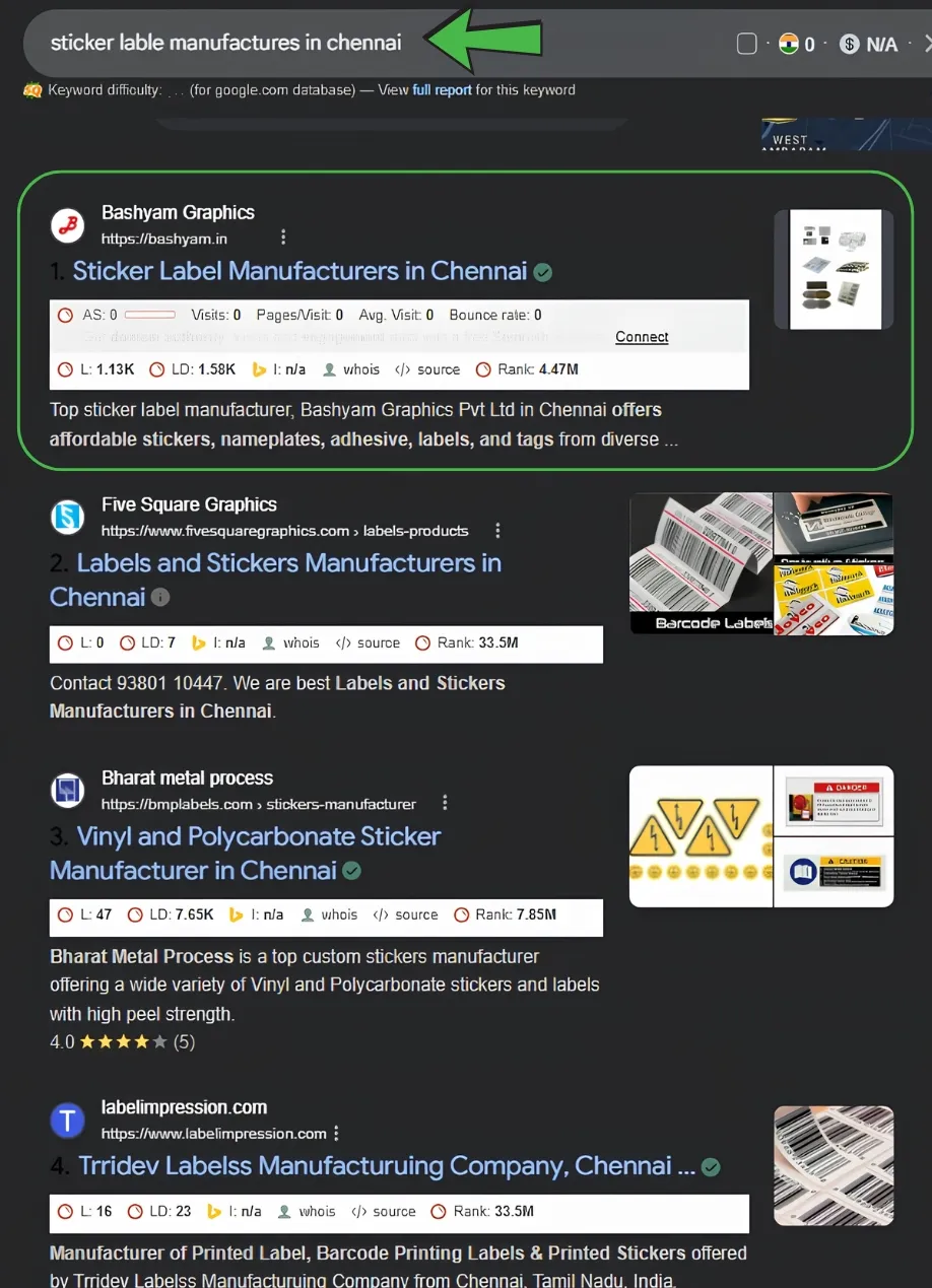 Google Search Ranking Screenshot
