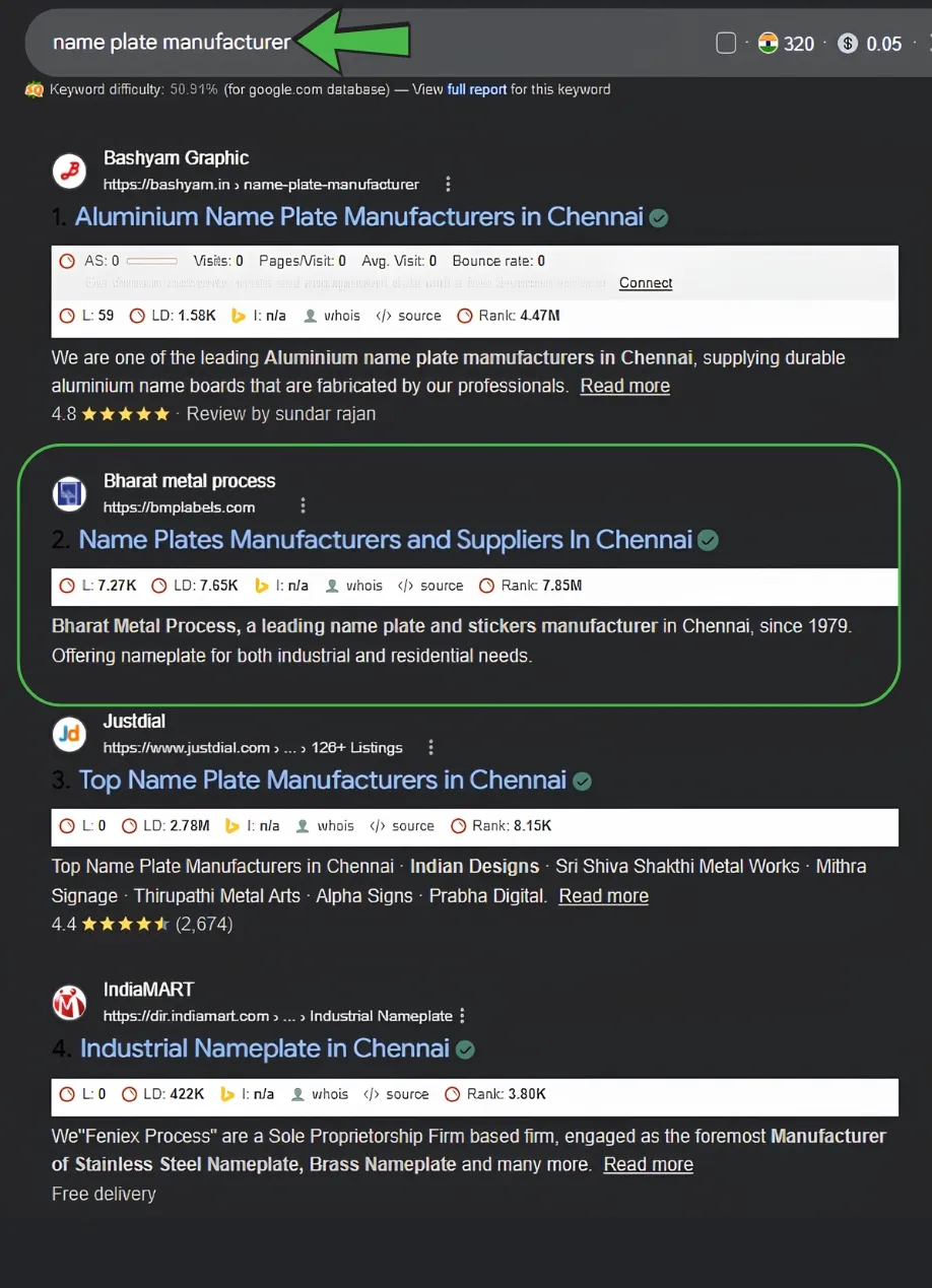 Google Search Ranking Screenshot