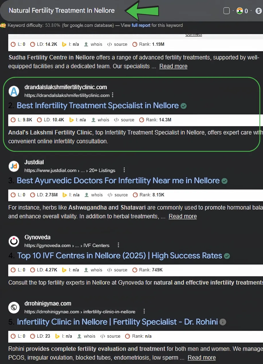 Google Search Ranking Screenshot