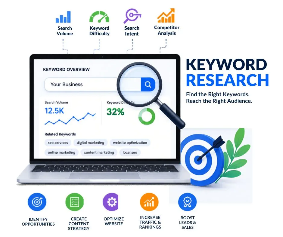 Keyword Research Laptop Illustration