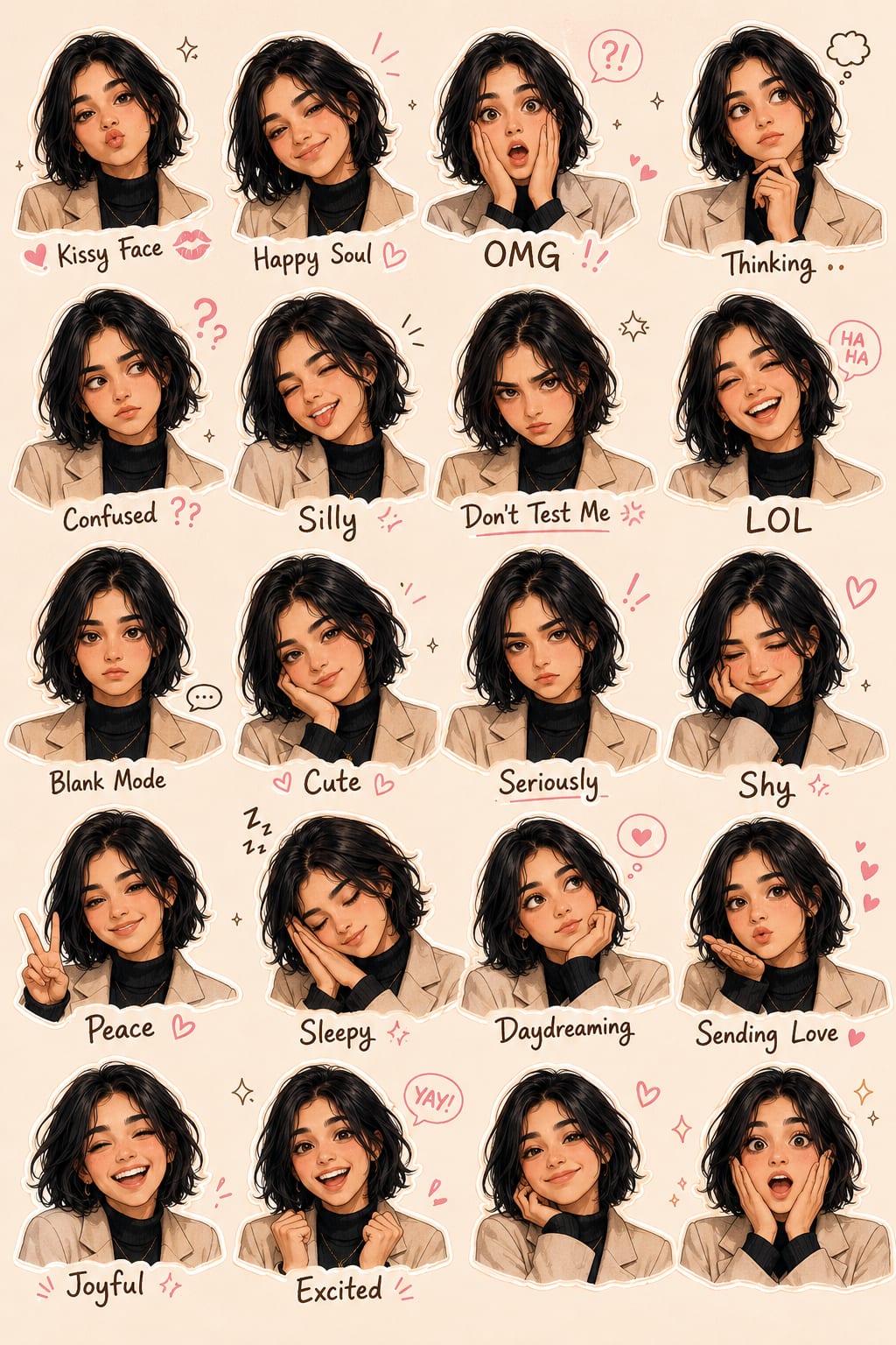 18 Moods Sticker Collage — Fun AI prompt example