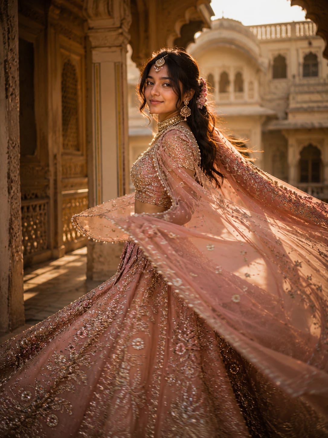 PicSzn AI prompt example: Lehenga Cinematic Portrait