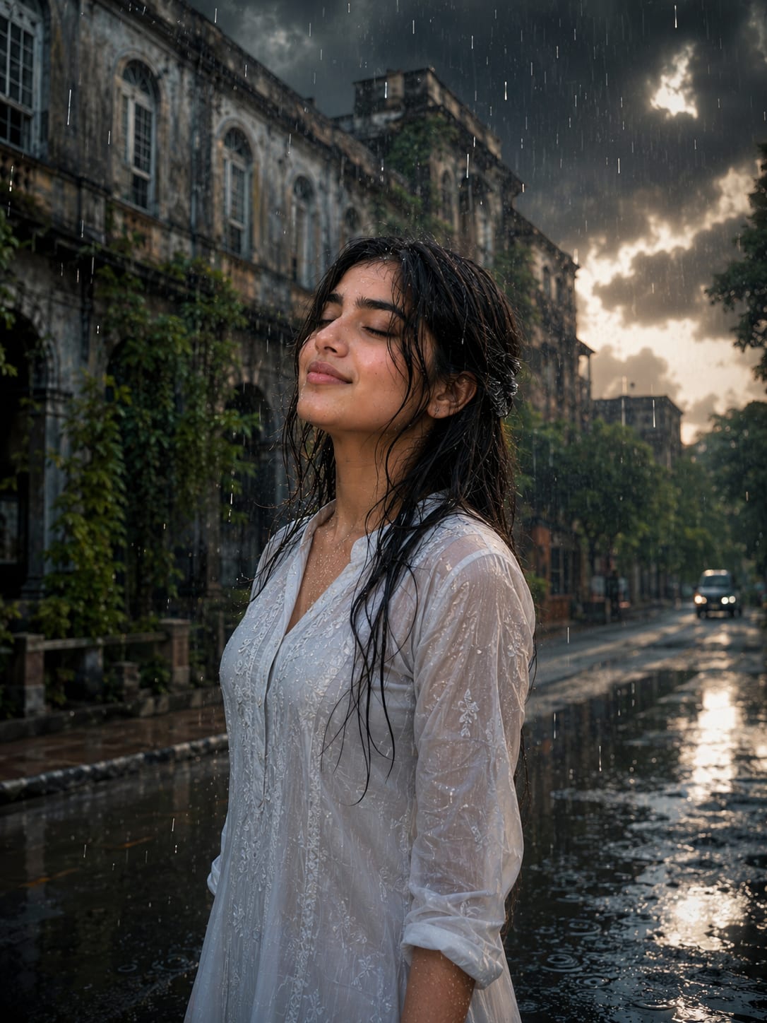 PicSzn AI prompt example: Monsoon Portrait Vibes