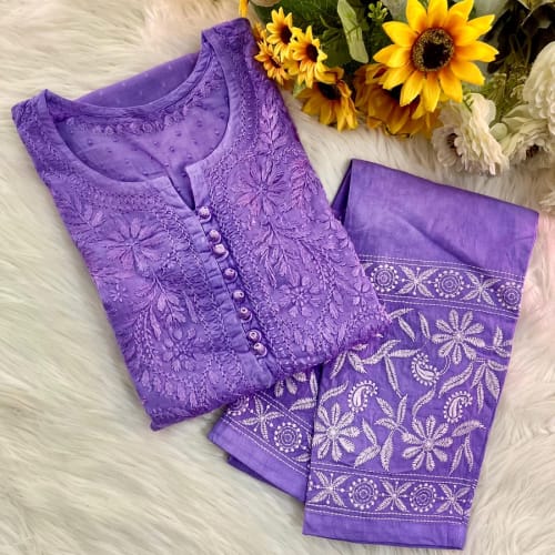 Premium Chikankari Pure Cotton 3-Piece Suit_Lavender