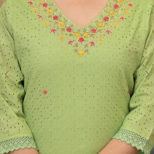 Zari Threadwork Cotton Schiffli Kurta