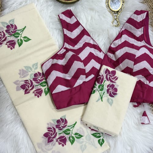 Floral Design Set Mundu