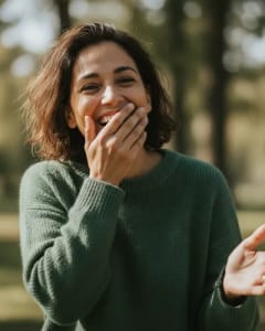 Natural laugh expression for AI influencer generator