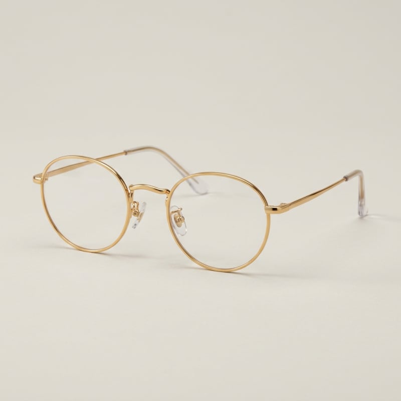 Vintage Round Metal Frame Eyeglasses Gold Finish