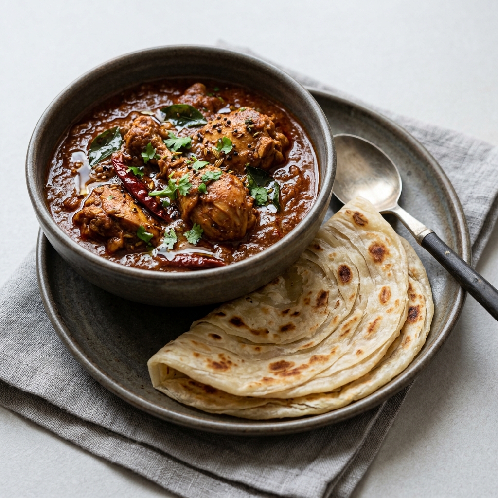 Chettinad Chicken Curry with Parotta (2 pcs) - Spicy