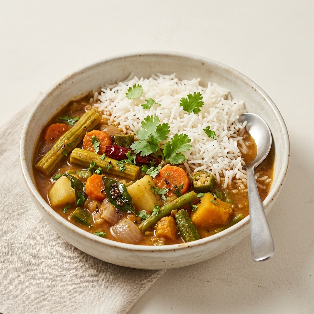 Vegetable Sambar Rice Bowl - Healthy & Comforting