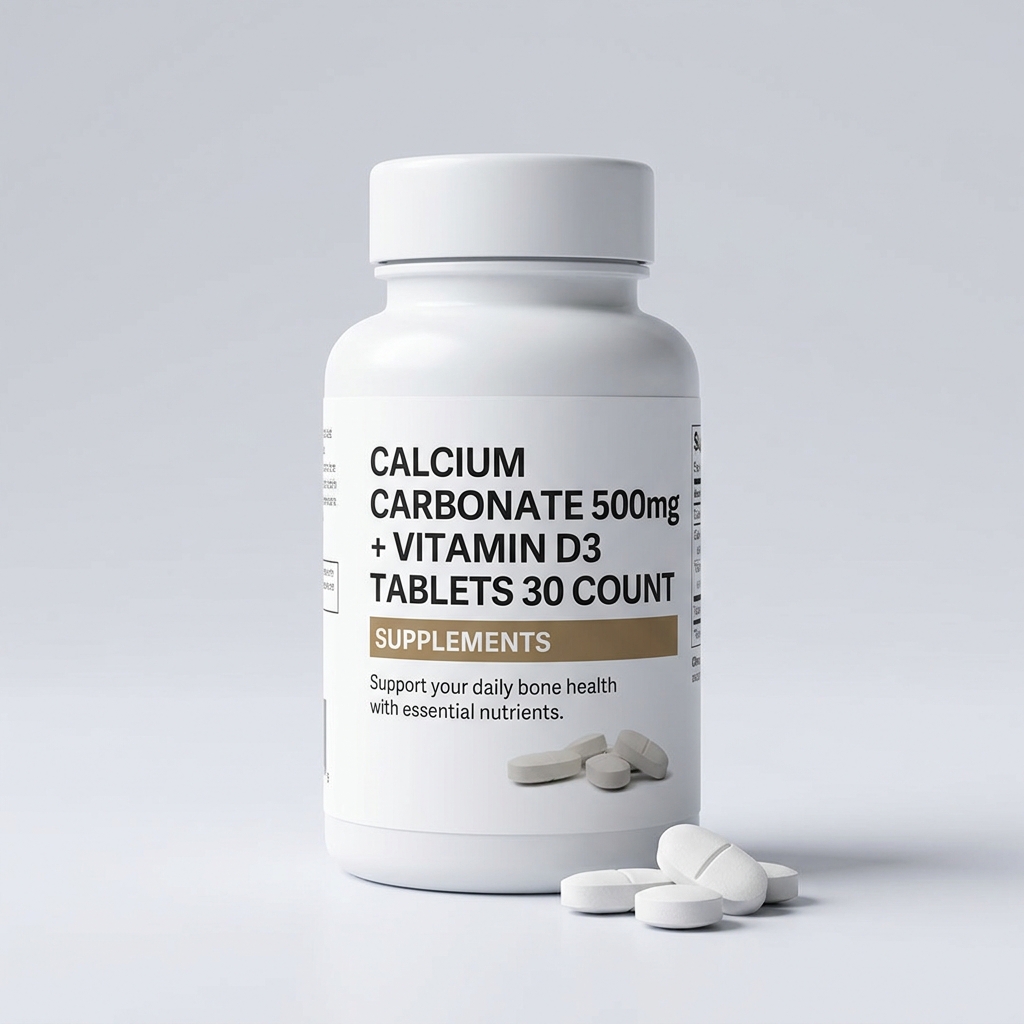 Calcium Carbonate 500mg + Vitamin D3 Tablets 30 Count