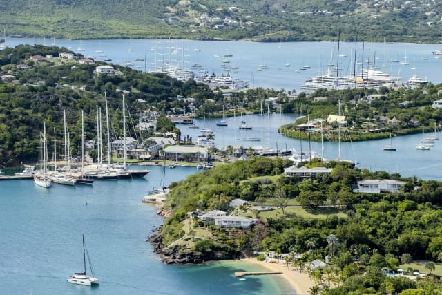Sailing yachts in a sheltered harbour in Antigua