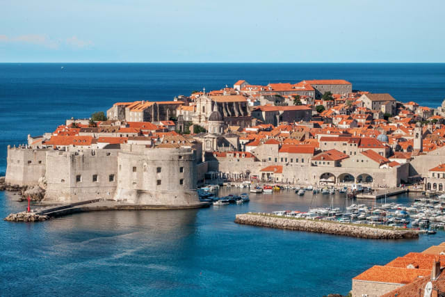 Old town walls of Dubrovnik beside the Adriatic, Croatia