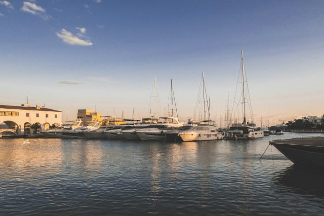 Marina with yachts at sunset, Cyprus