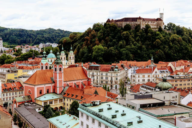 Ljubljana old town with the castle hill, Slovenia