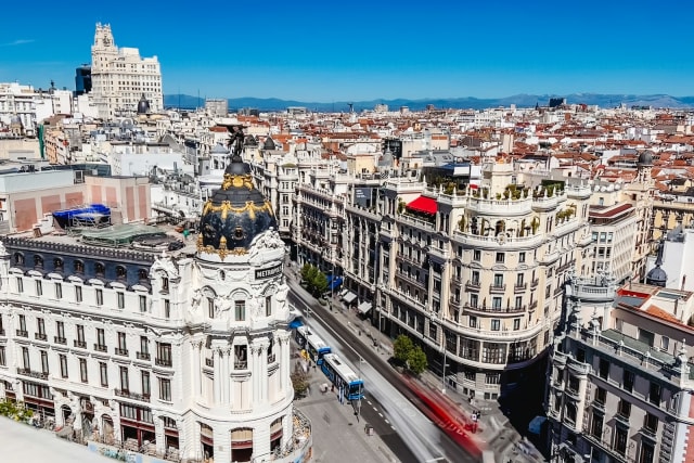 Aerial view of central Madrid, Spain
