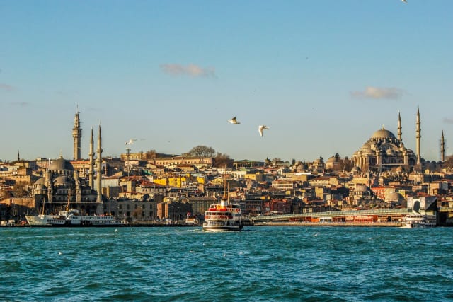 Istanbul skyline with mosques across the Bosphorus, Turkey