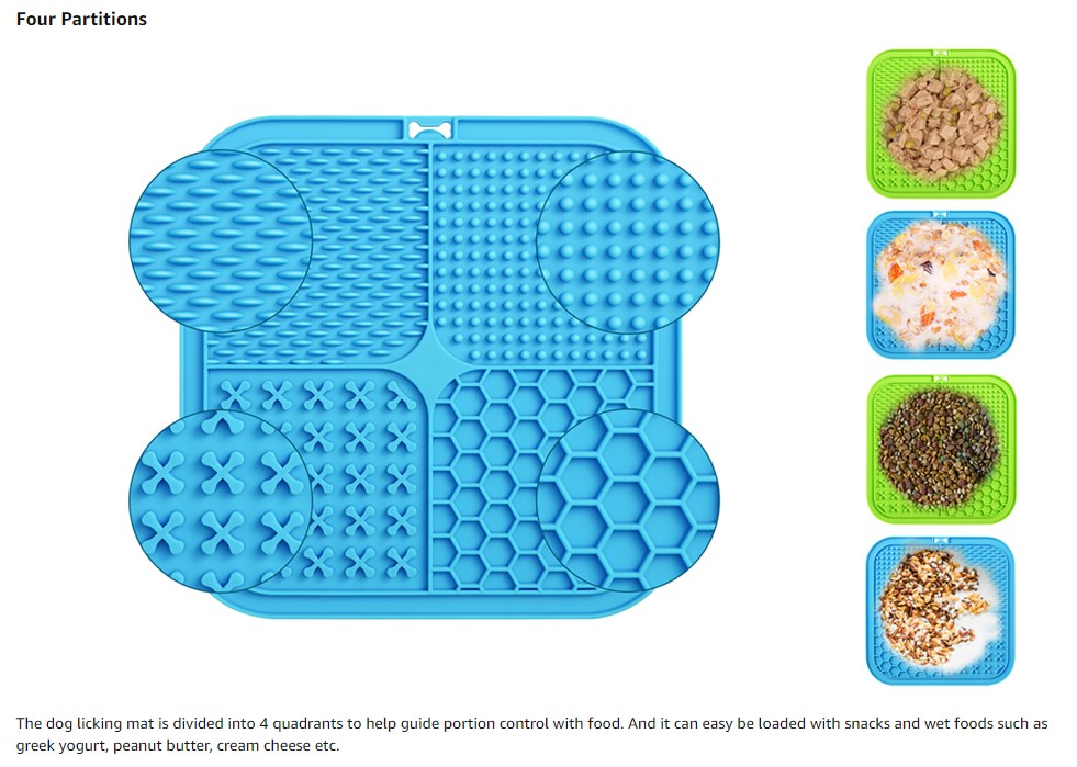  CIICII Large Lick Mat for Dogs & Cats, 10.3 * 8.3 Inch Dog Slow  Feeder Licking Mat with Suction Cups (Blue Dog Lick Mat + Orange Spatula)  for Dog Treats/Cat Food (