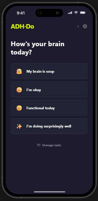 ADH-Do home screen — how's your brain today?