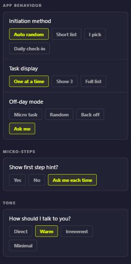 ADH-Do app behaviour settings