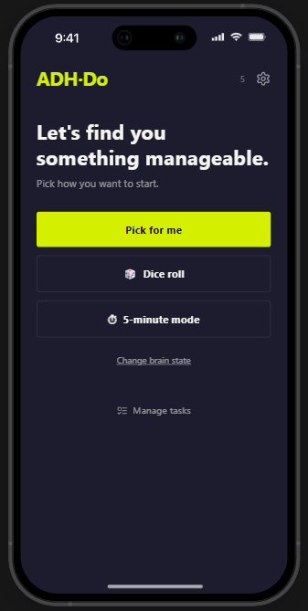 ADH-Do task selection screen