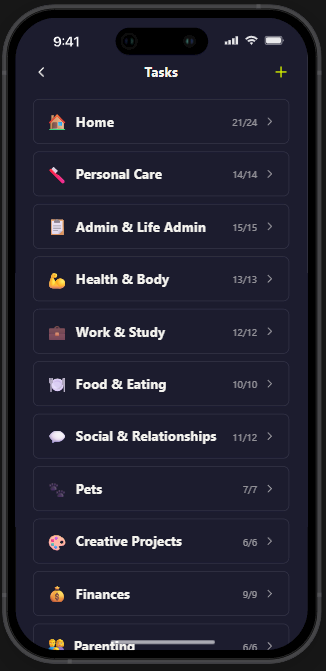 ADH-Do task list by category