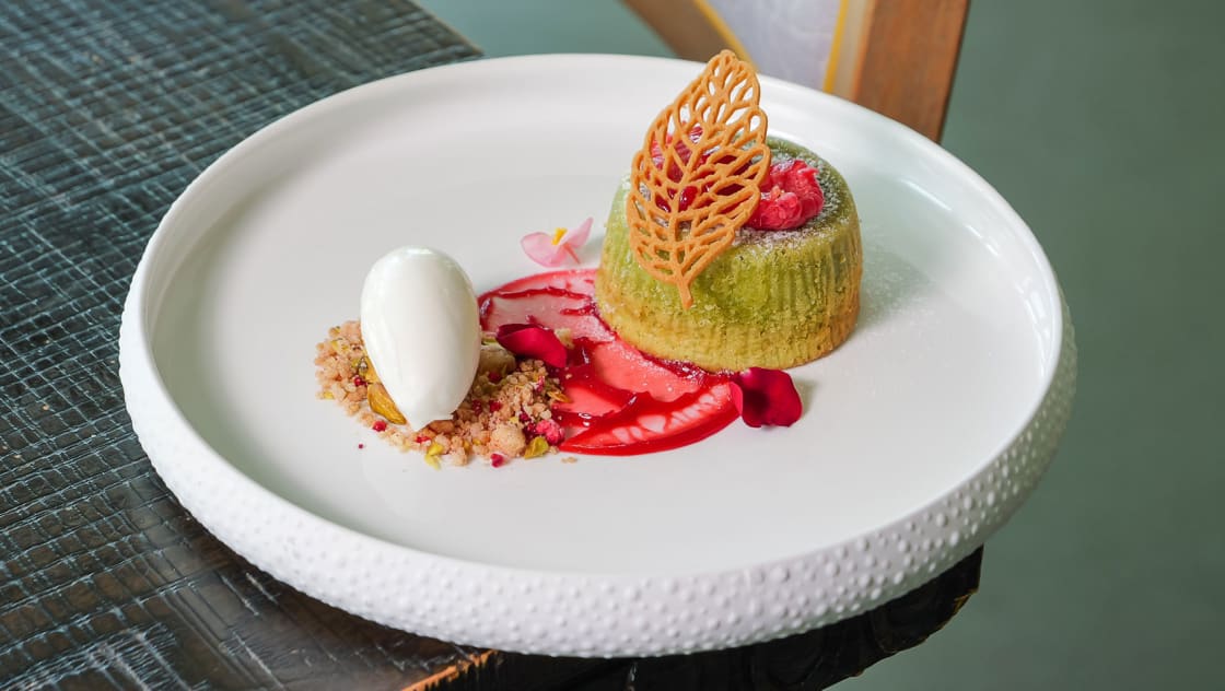 Ave's Molten pistachio blossom cake
