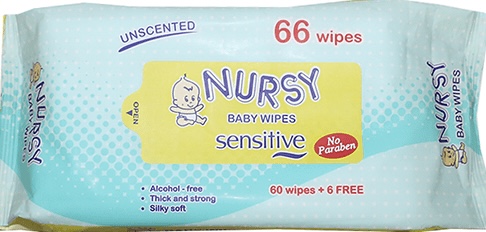NURSY BABY WIPES UNSCENTED 66`s