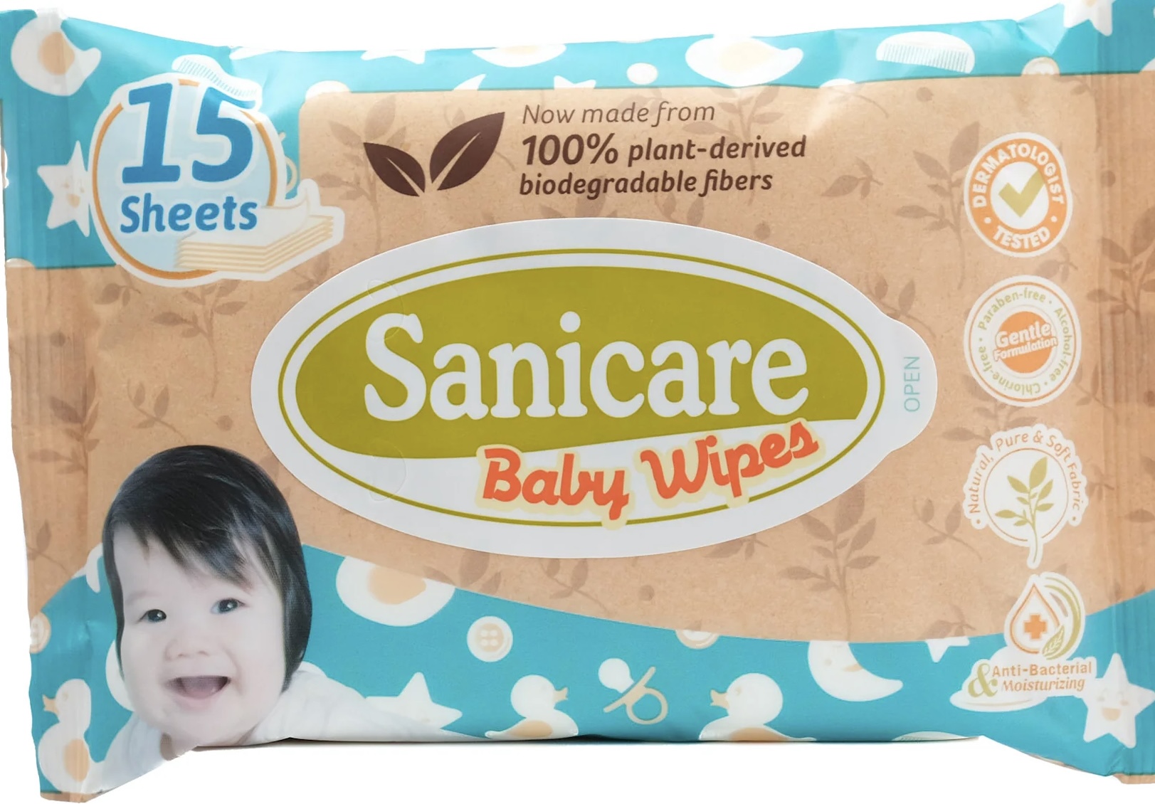 SANICARE BABY WIPES FIBER 15'S