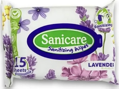 SANICARE SANITIZING WIPES LAVENDER 15'S