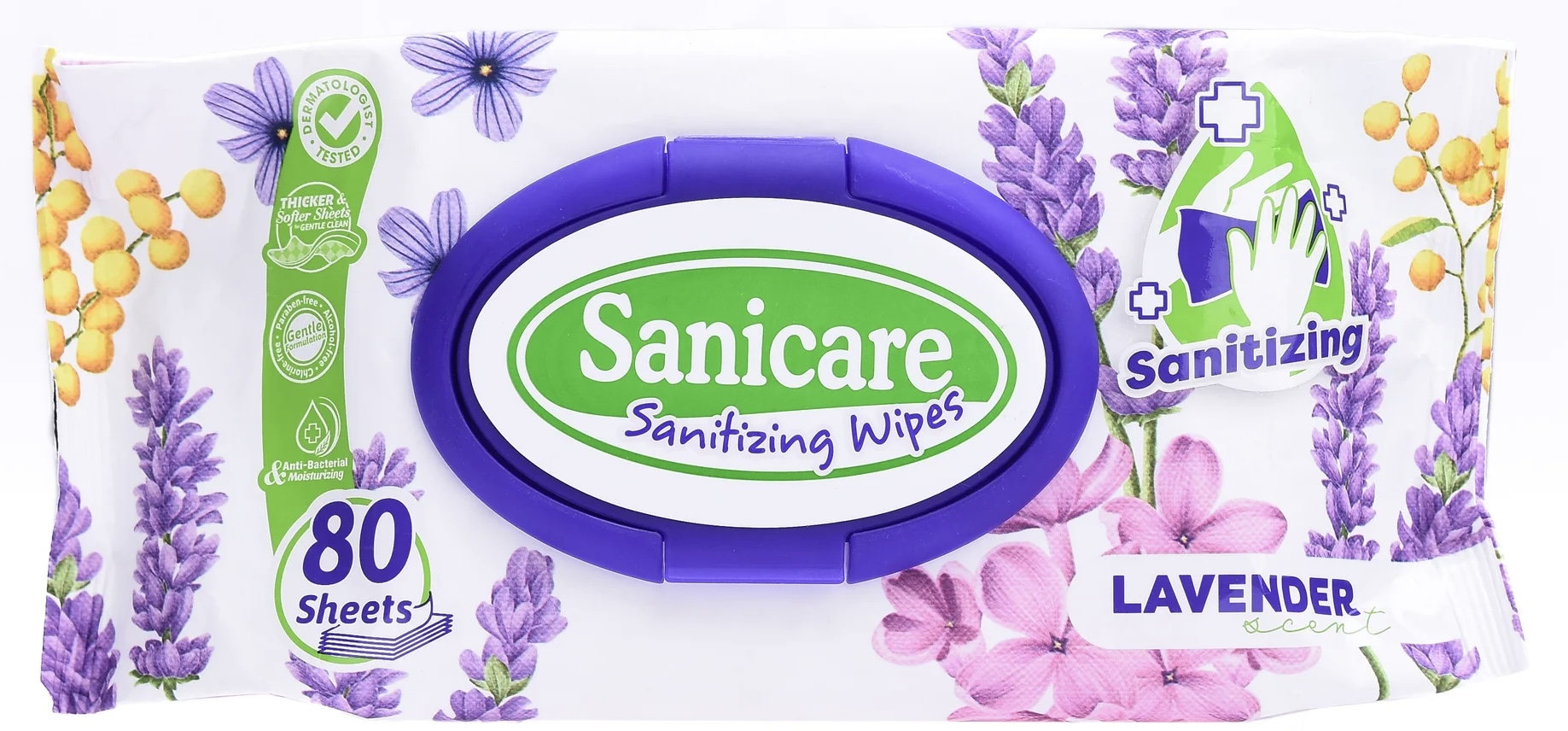 SANICARE SANITIZING WIPES LAVENDER 80'S