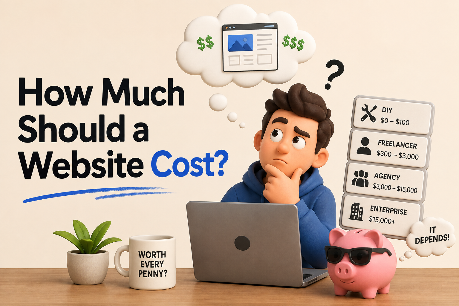 Website cost comparison showing DIY, freelancer, agency, and enterprise pricing options
