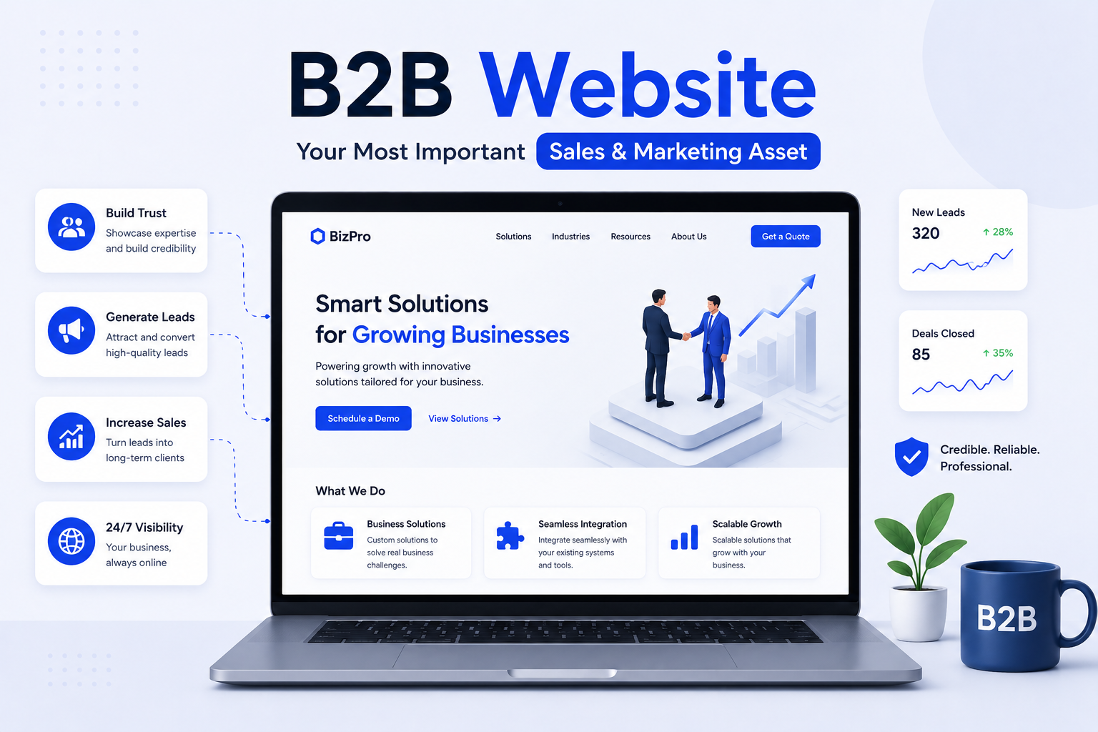 Why a B2B Website Is Your Most Important Sales and Marketing Asset B2B website showing lead generation, business credibility, sales growth, and marketing opportunities