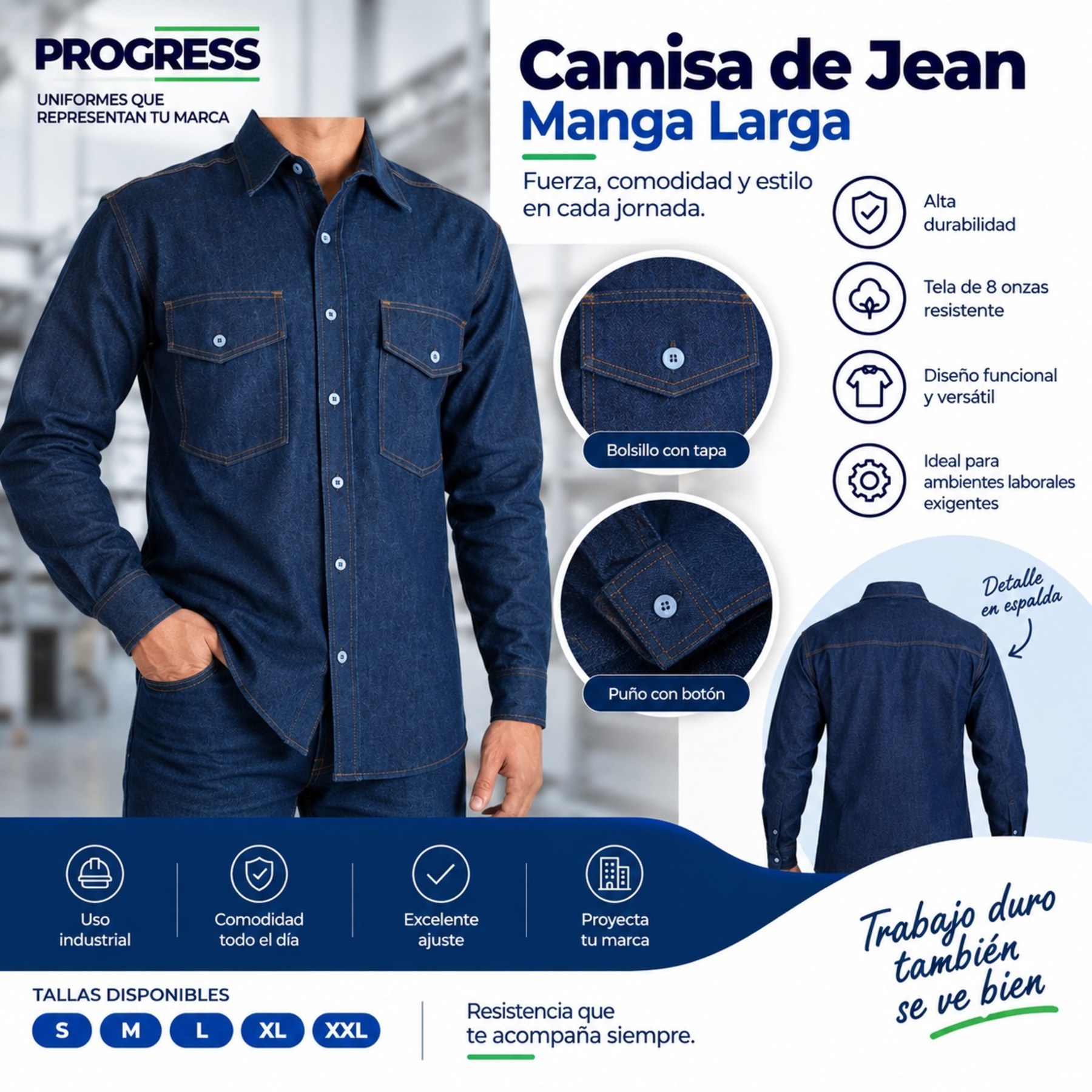 Camisa Industrial de Jean para Hombre