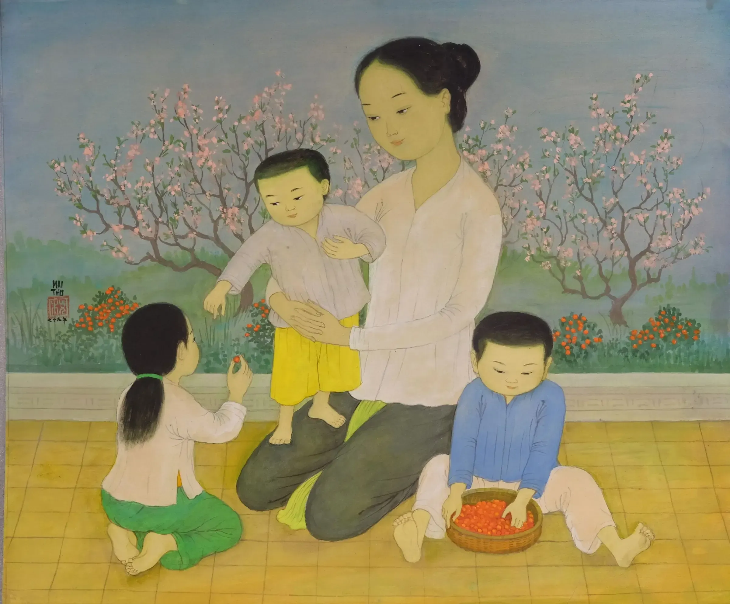 MAI TRUNG THU (1906-1980). Mère et enfants aux cumquats. 